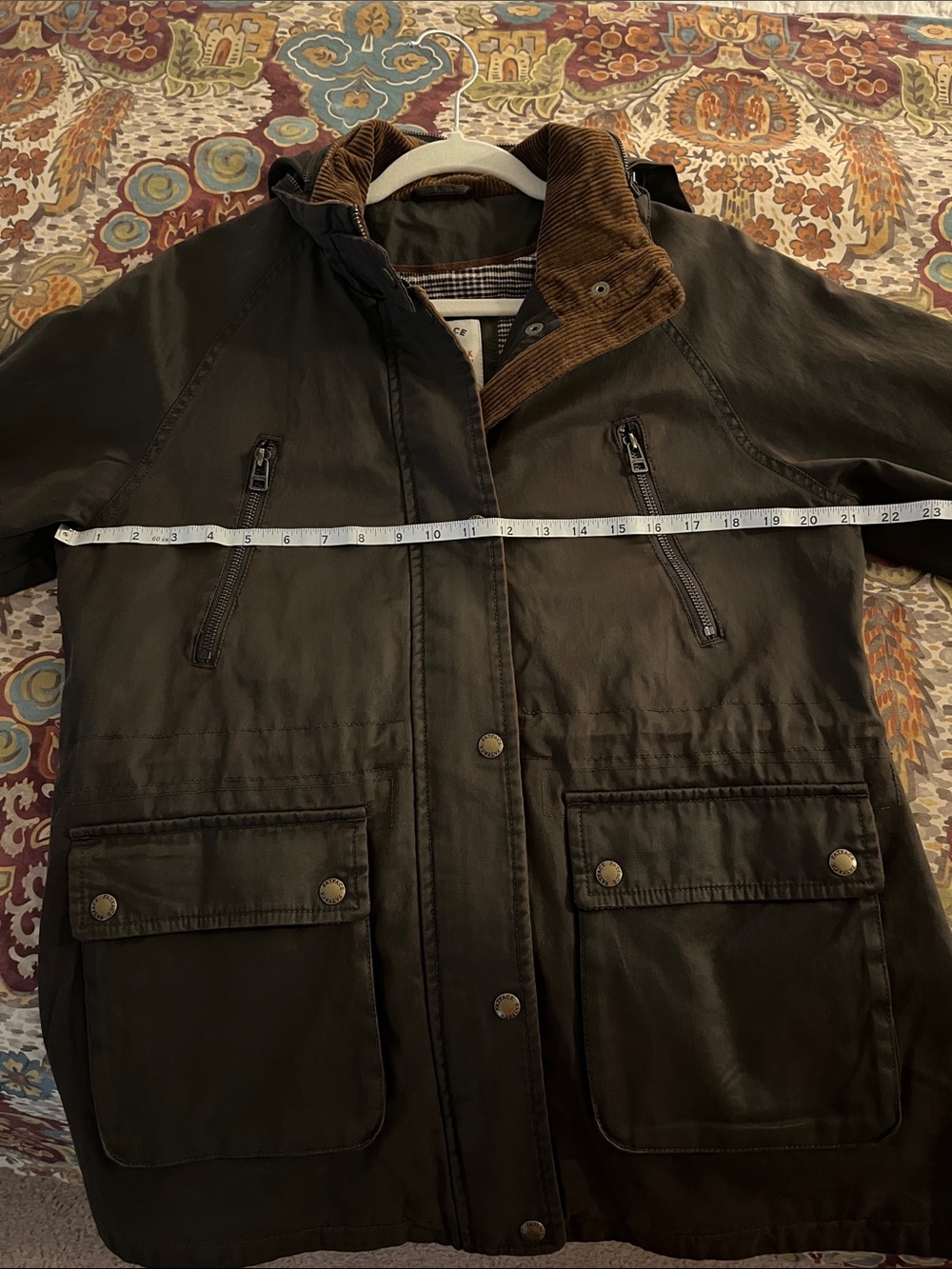 Fat Face Dark Brown Waxed Field Jacket with Tan Corduroy Trim - Picture 5 of 6
